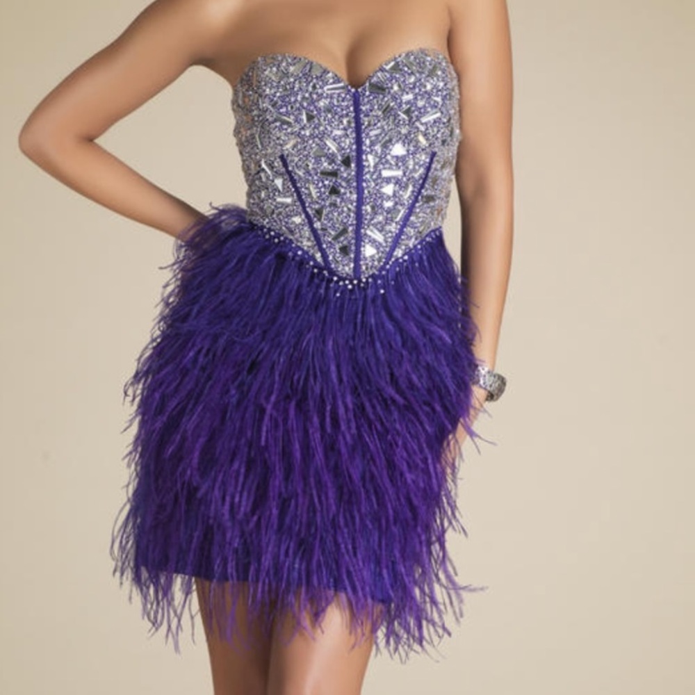 Mirror Beaded Dress w/ Feather Bottom Prom/Pageant